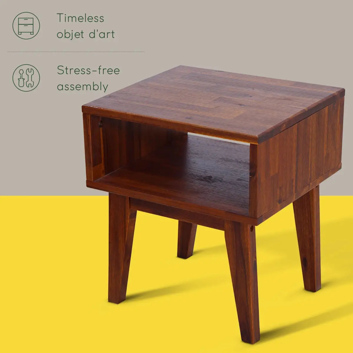 Solid Wood Nightstand - Acacia Serena - Modern Bedside Storage - Megsu