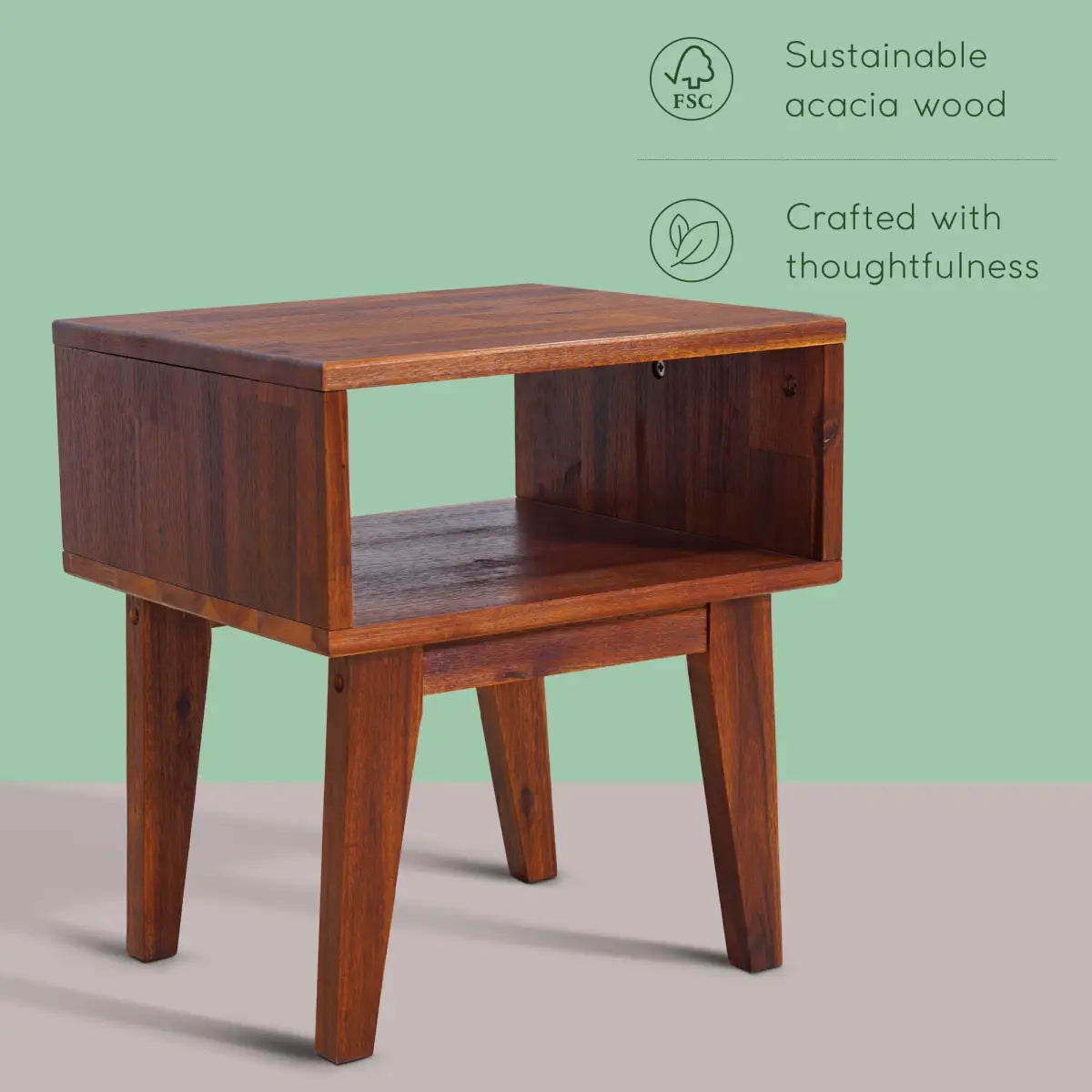 Solid Wood Nightstand - Acacia Serena - Modern Bedside Storage - Megsu