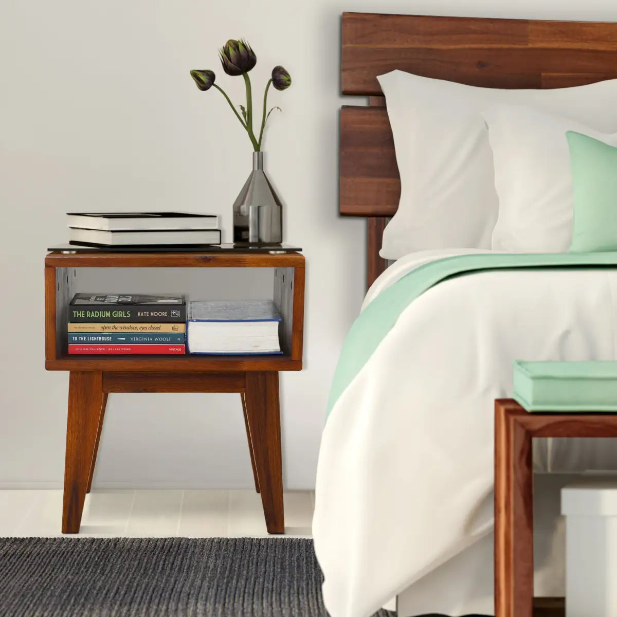 Solid Wood Nightstand - Acacia Serena - Modern Bedside Storage - Megsu