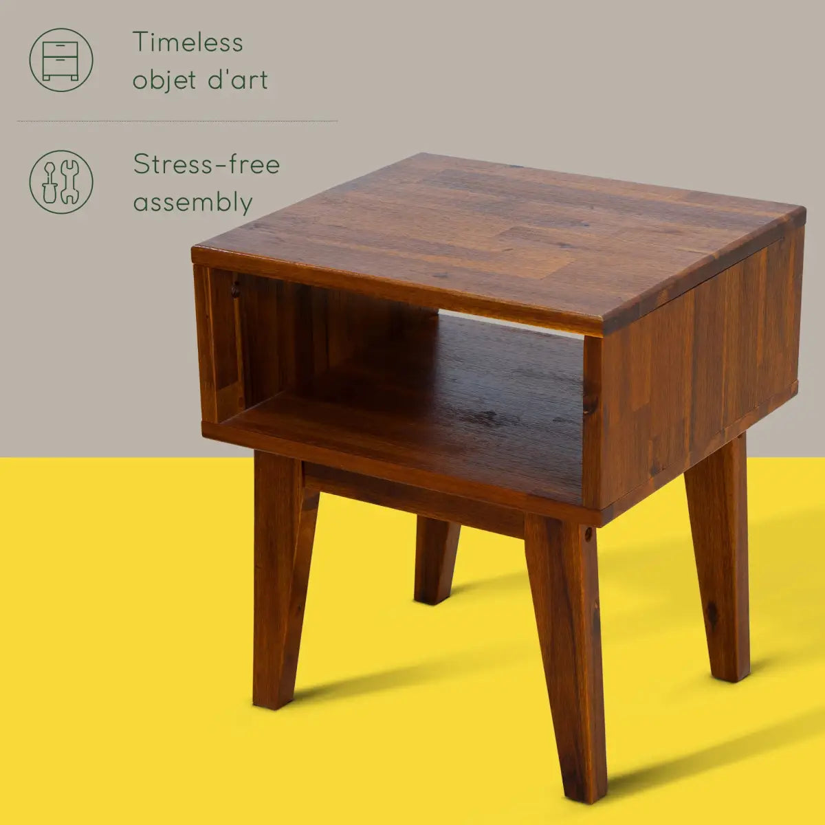 Solid Wood Nightstand - Acacia Serena - Modern Bedside Storage - Megsu