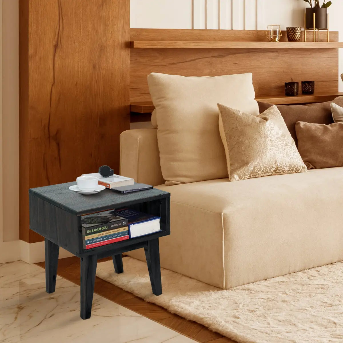 Solid Wood Nightstand - Acacia Serena - Modern Bedside Storage - Megsu