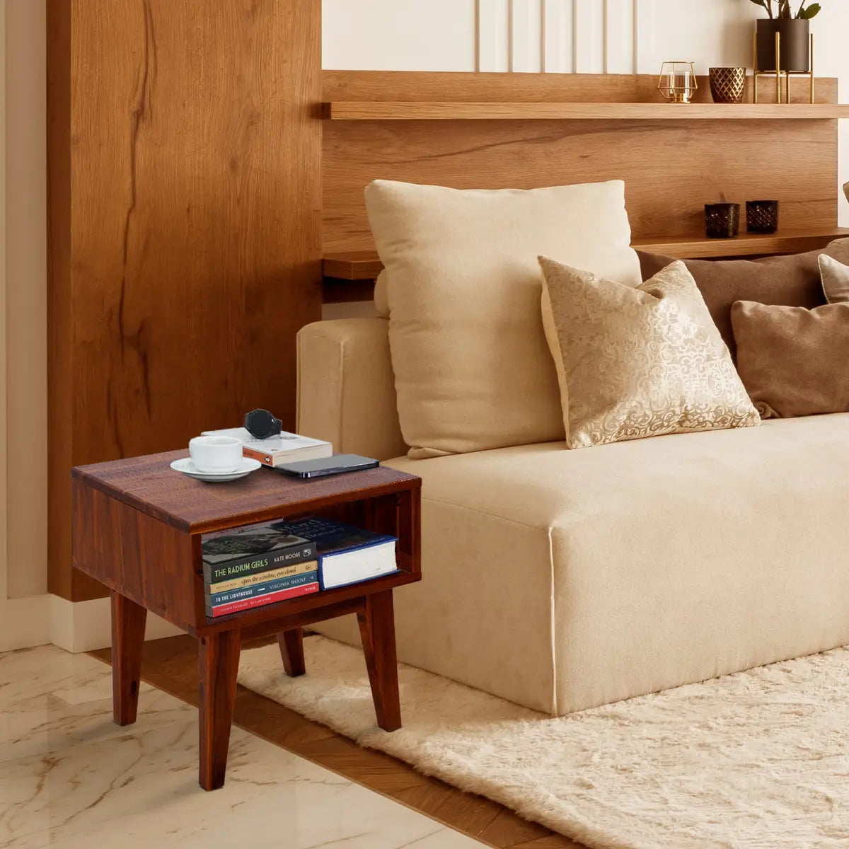 Solid Wood Nightstand - Acacia Serena - Modern Bedside Storage - Megsu