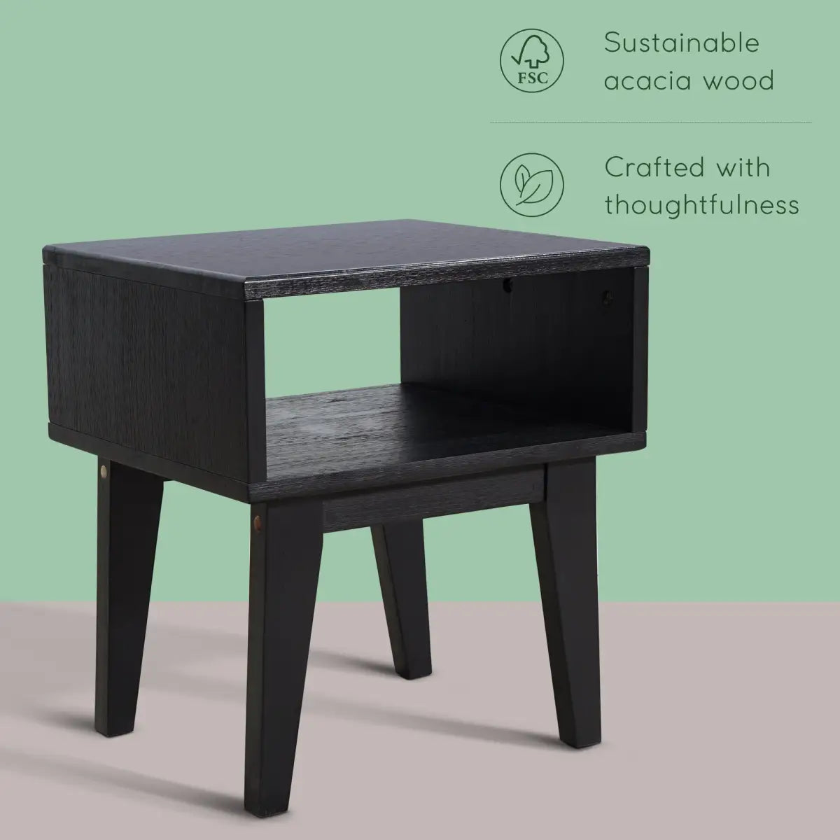 Solid Wood Nightstand - Acacia Serena - Modern Bedside Storage - Megsu
