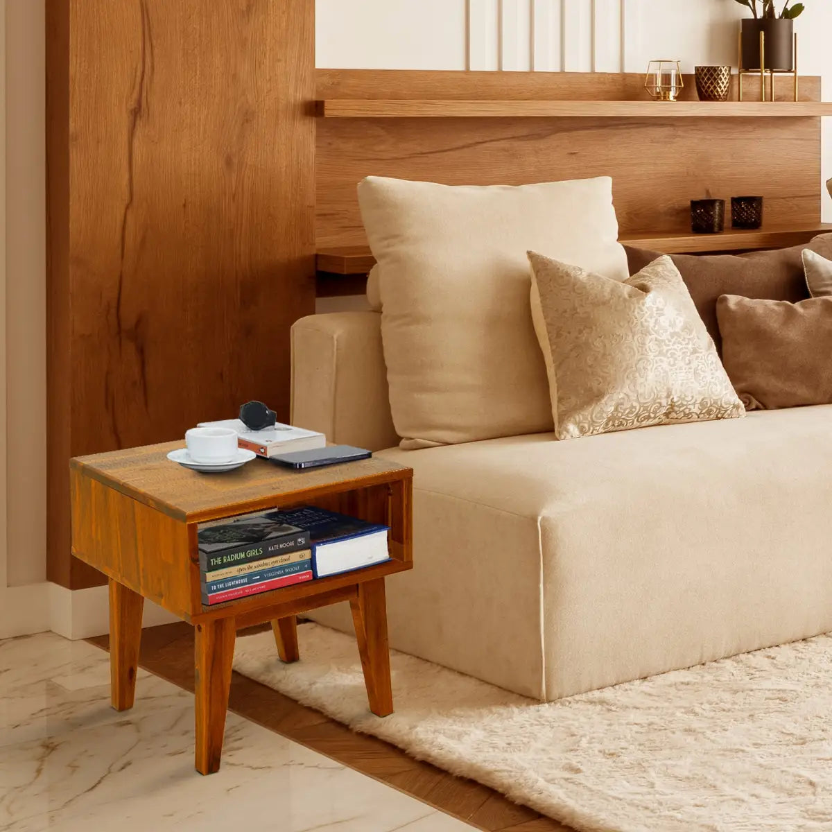 Solid Wood Nightstand - Acacia Serena - Modern Bedside Storage - Megsu