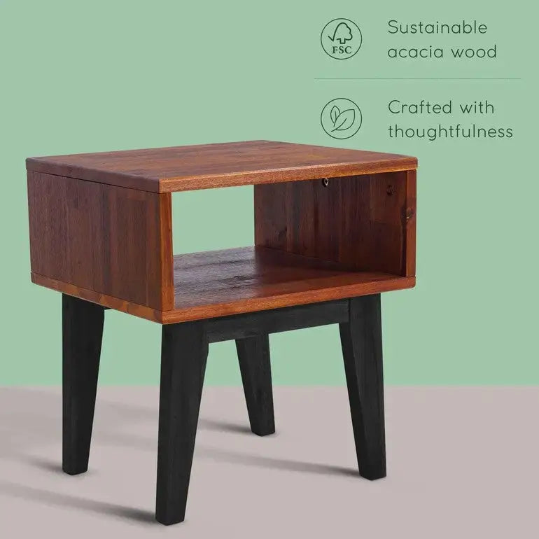 Solid Wood Nightstand - Acacia Serena - Modern Bedside Storage - Megsu