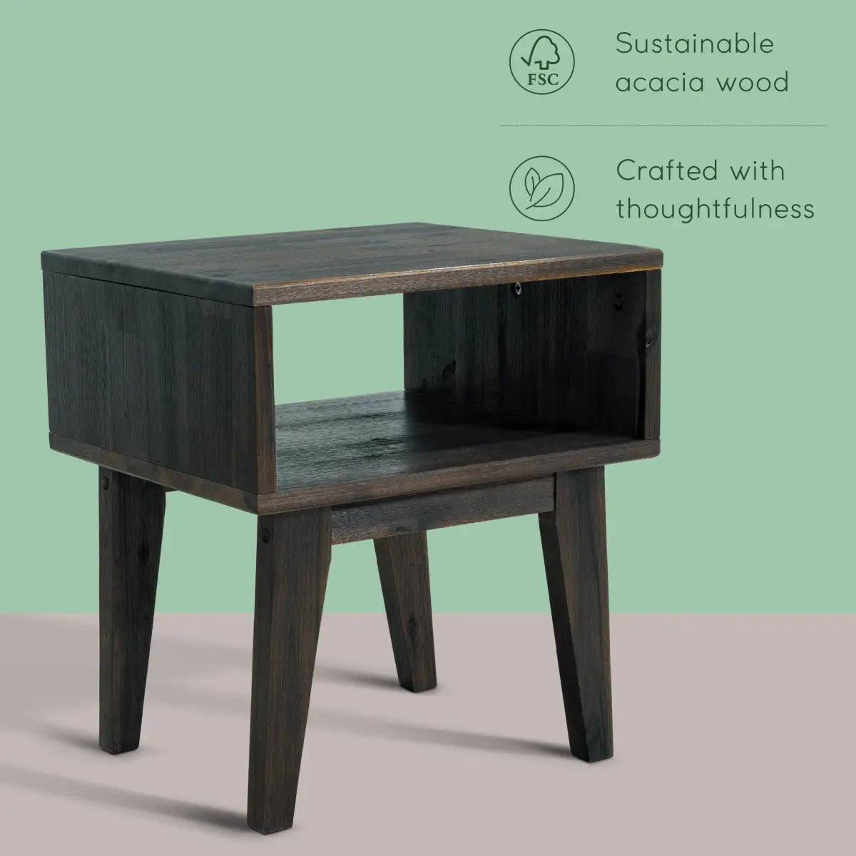Solid Wood Nightstand - Acacia Serena - Modern Bedside Storage - Megsu