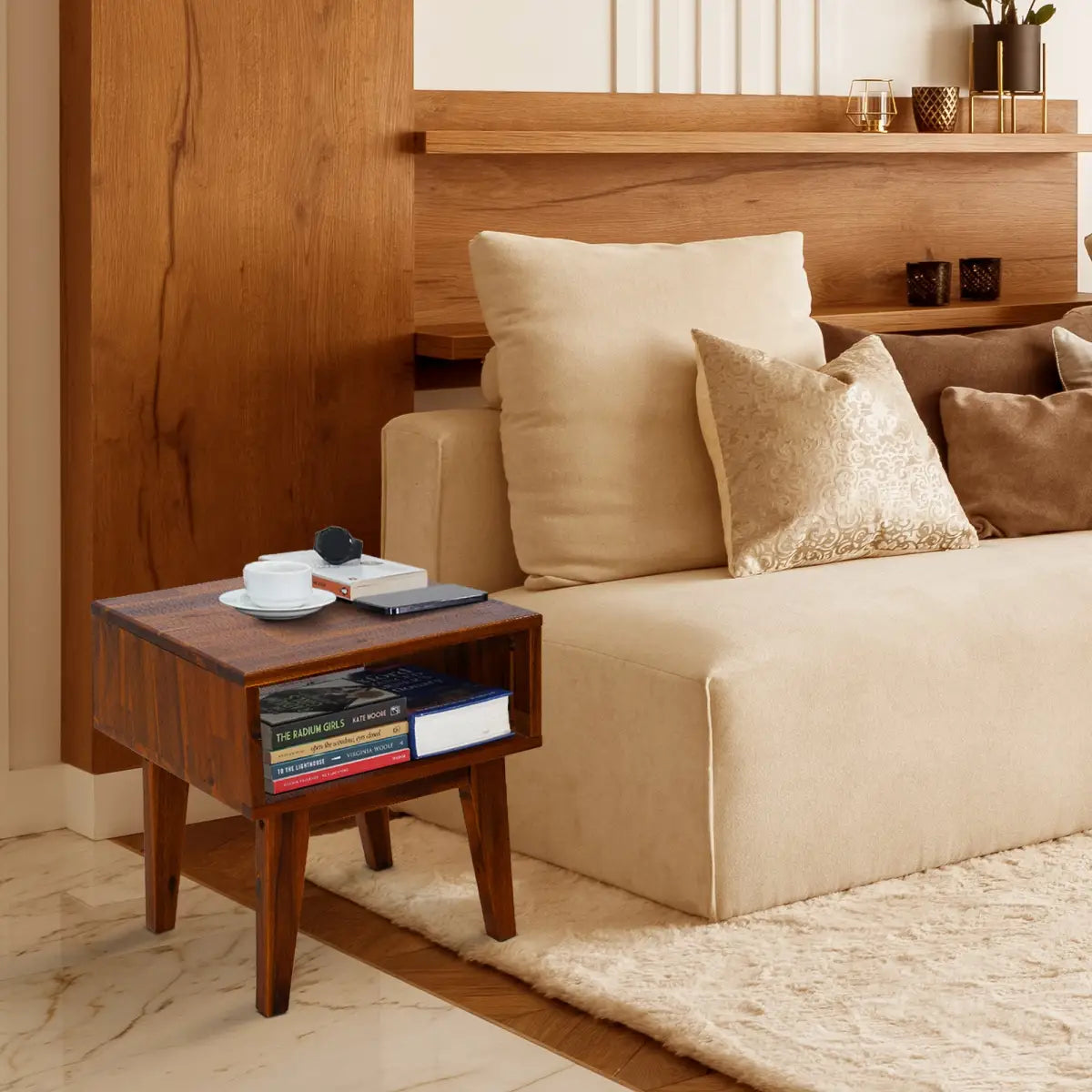 Solid Wood Nightstand - Acacia Serena - Modern Bedside Storage - Megsu