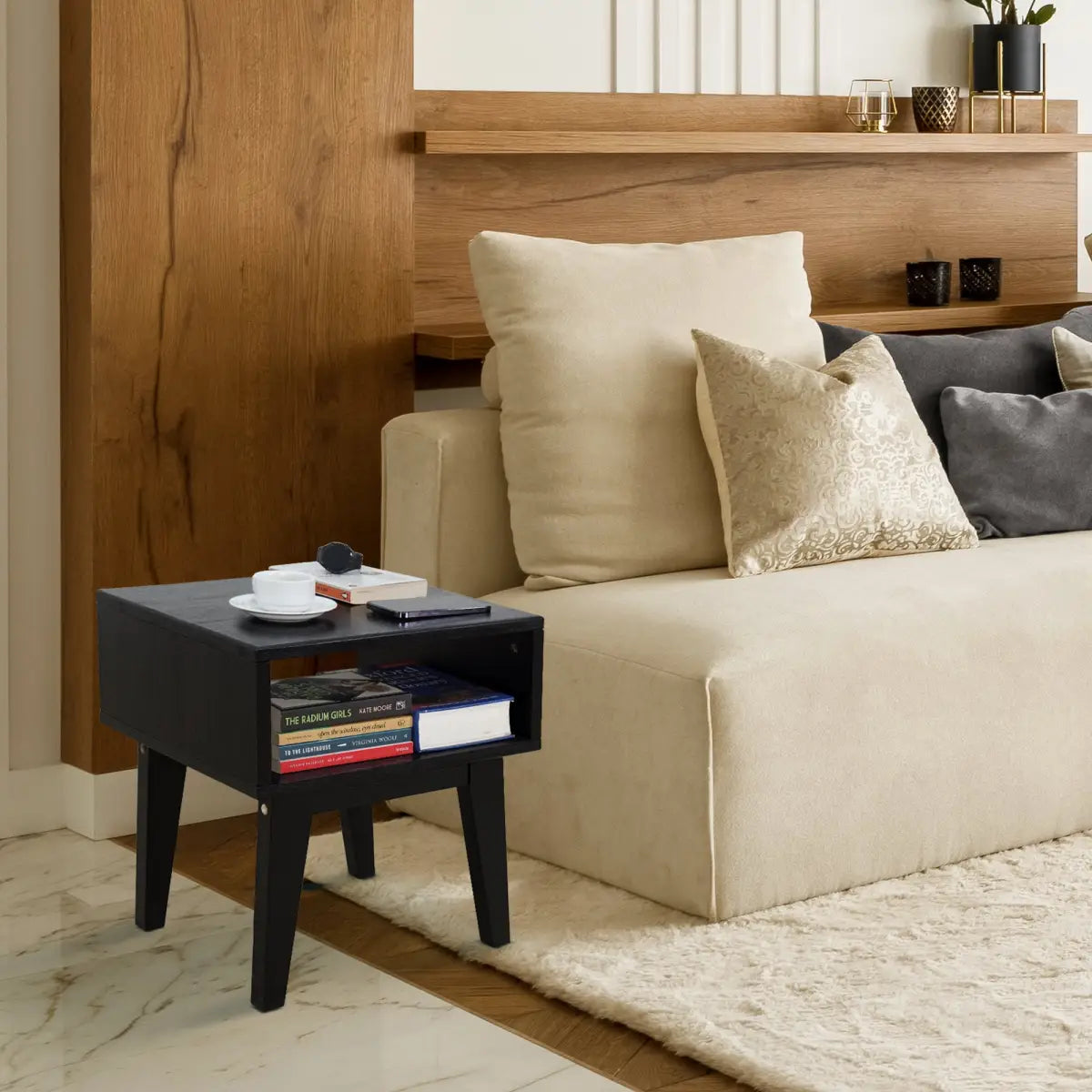 Solid Wood Nightstand - Acacia Serena - Modern Bedside Storage - Megsu