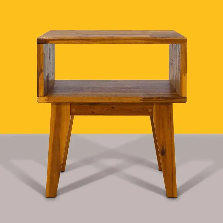 Solid Wood Nightstand - Acacia Serena - Modern Bedside Storage - Caramel - Megsu