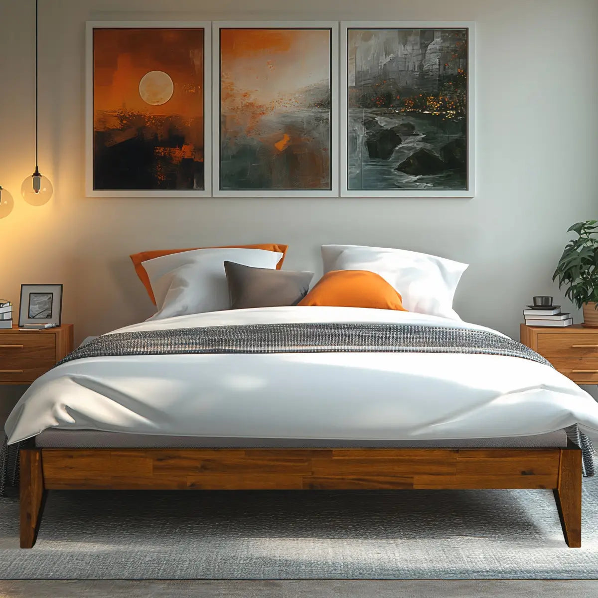 Solid Wood Platform Bed - Acacia Mervyn - Timeless Comfort and Style - Caramel / Queen - Megsu