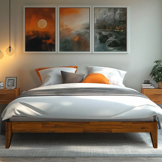 Solid Wood Platform Bed - Acacia Mervyn - Timeless Comfort and Style - Caramel / Queen - Megsu