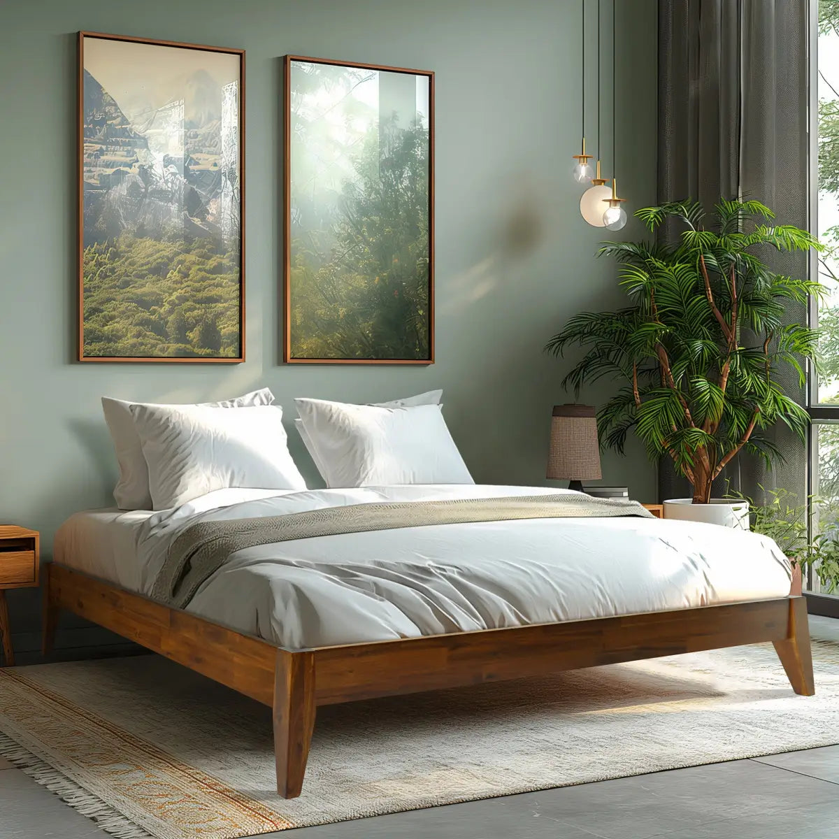 Solid Wood Platform Bed - Acacia Mervyn - Timeless Comfort and Style - Megsu
