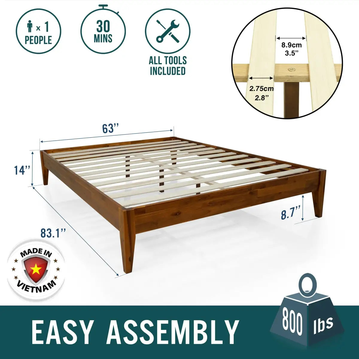 Solid Wood Platform Bed - Acacia Mervyn - Timeless Comfort and Style - Megsu