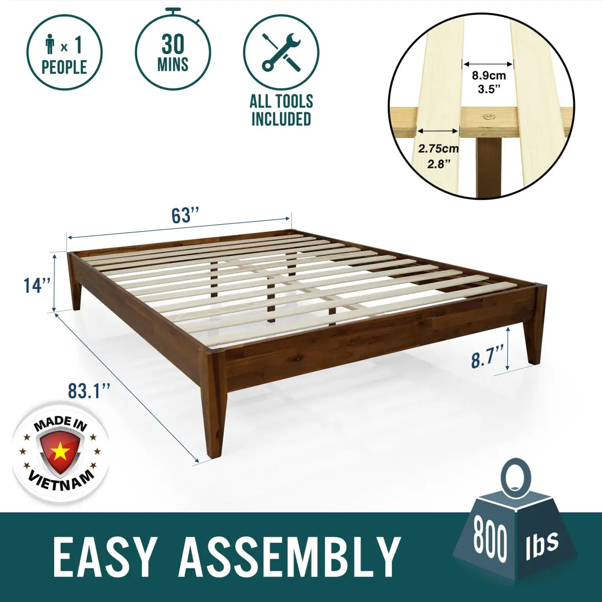 Solid Wood Platform Bed - Acacia Mervyn - Timeless Comfort and Style - Megsu