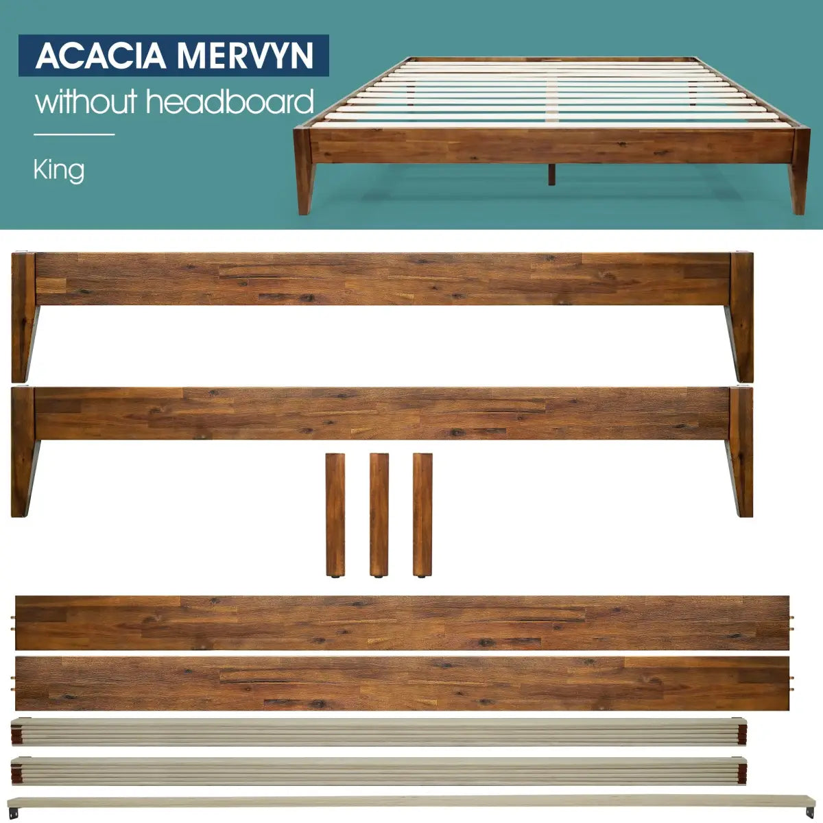 Solid Wood Platform Bed - Acacia Mervyn - Timeless Comfort and Style - Megsu