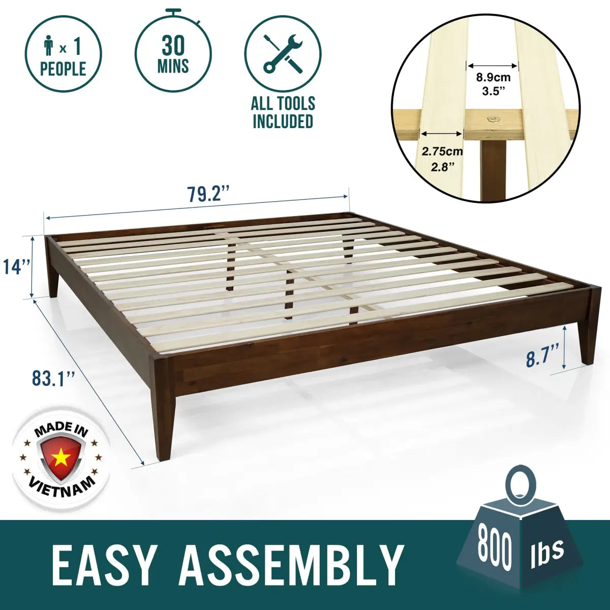 Solid Wood Platform Bed - Acacia Mervyn - Timeless Comfort and Style - Megsu