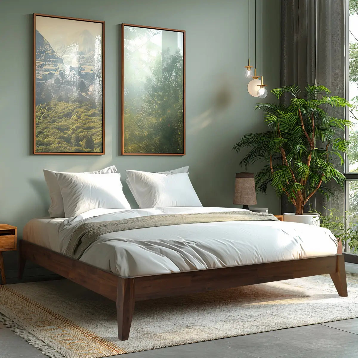 Solid Wood Platform Bed - Acacia Mervyn - Timeless Comfort and Style - Megsu