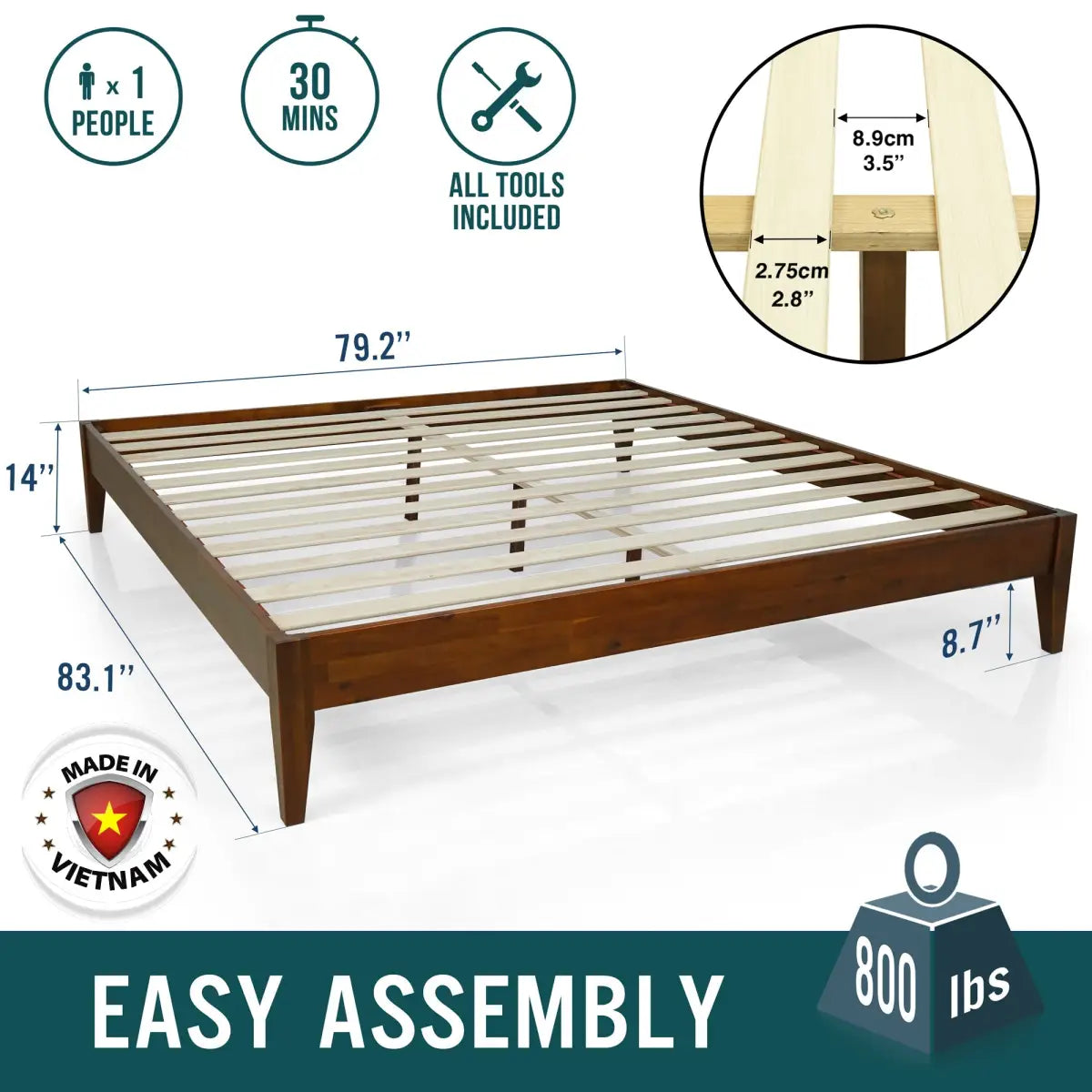 Solid Wood Platform Bed - Acacia Mervyn - Timeless Comfort and Style - Megsu