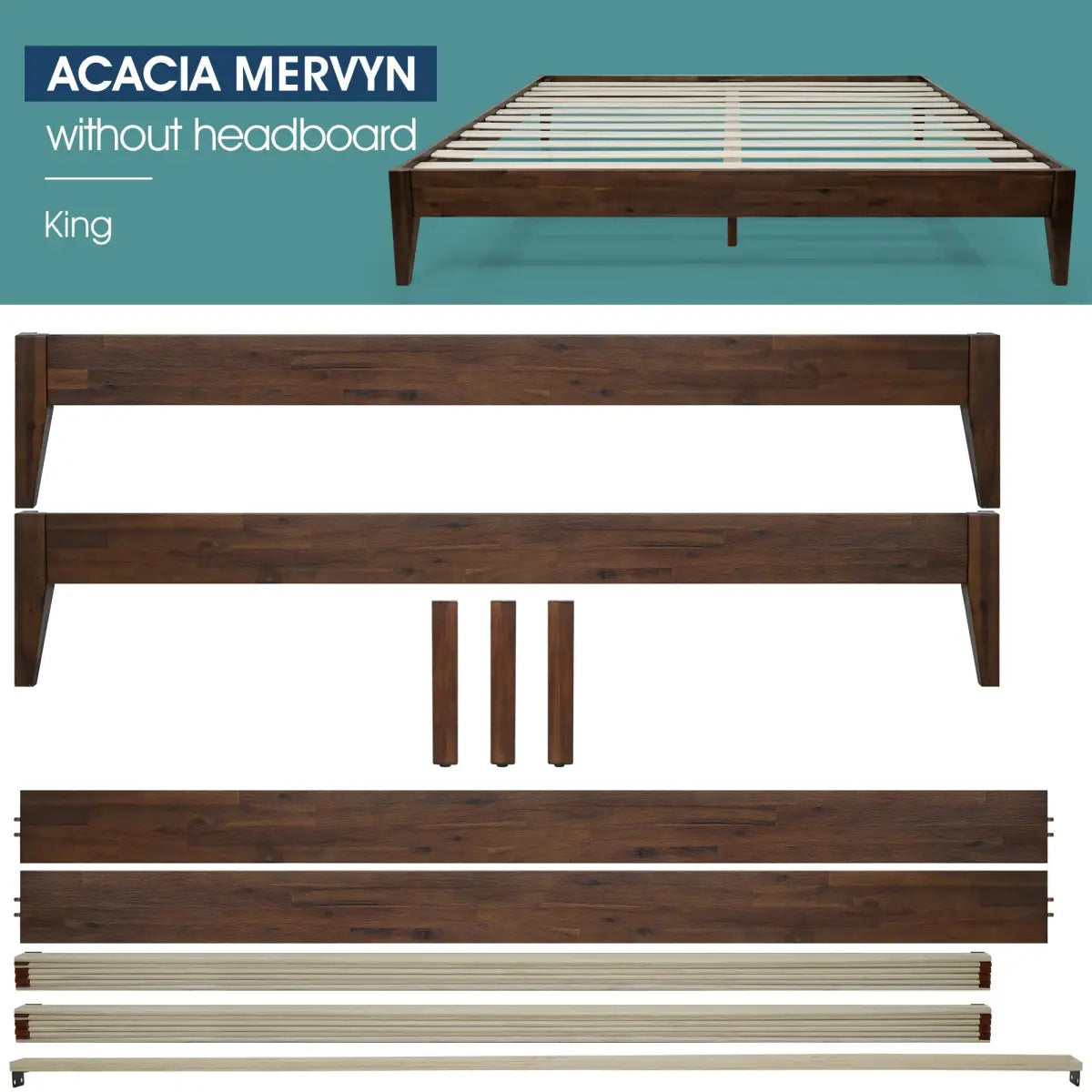 Solid Wood Platform Bed - Acacia Mervyn - Timeless Comfort and Style - Megsu