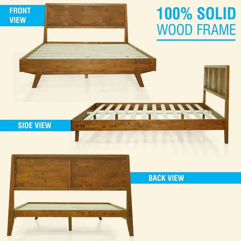Solid Wood Platform Bed Frame with Headboard - Acacia Harmony - Megsu