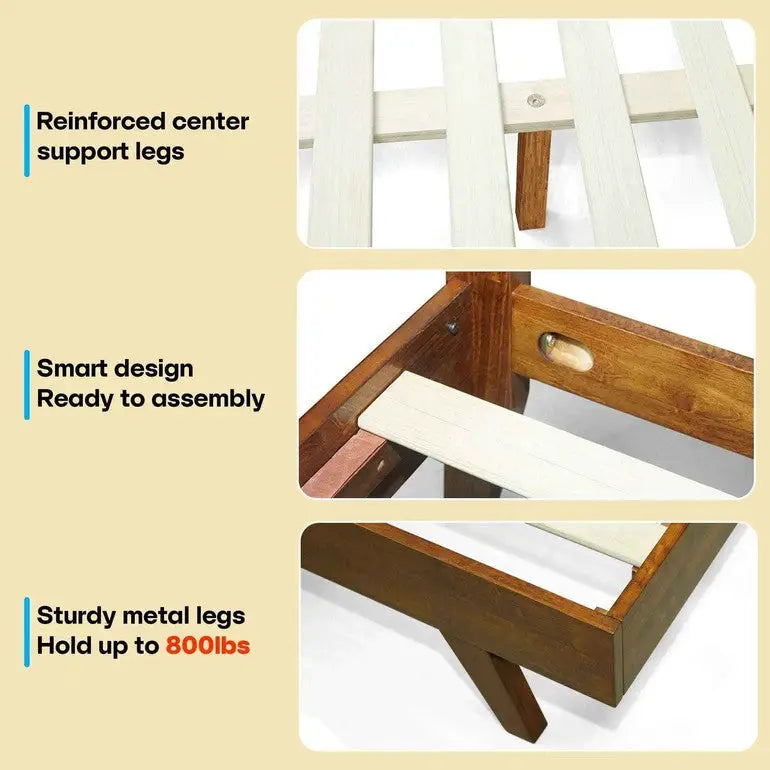 Solid Wood Platform Bed Frame with Headboard - Acacia Harmony - Megsu
