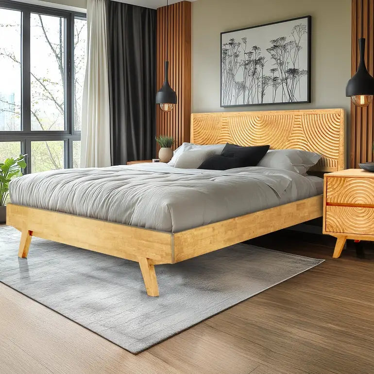 Solid Wood Platform Bed Frame with Headboard - Acacia Harmony - Megsu