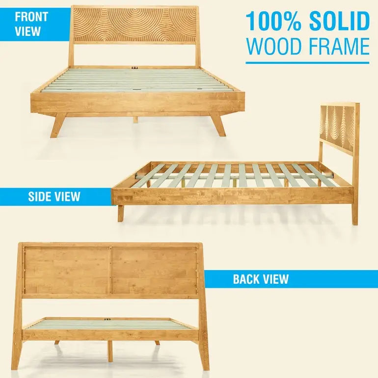 Solid Wood Platform Bed Frame with Headboard - Acacia Harmony - Megsu