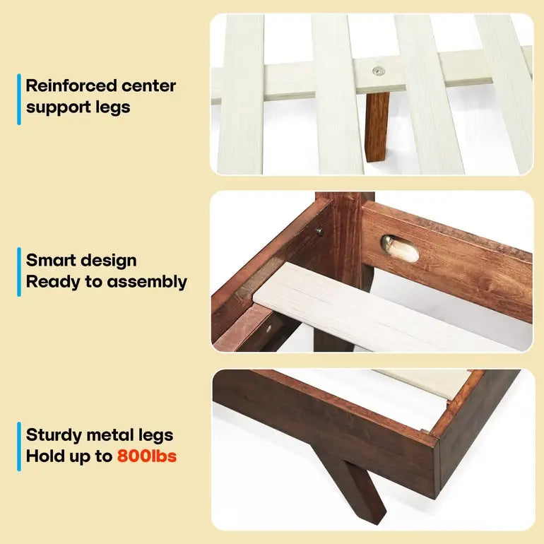 Solid Wood Platform Bed Frame with Headboard - Acacia Harmony - Megsu