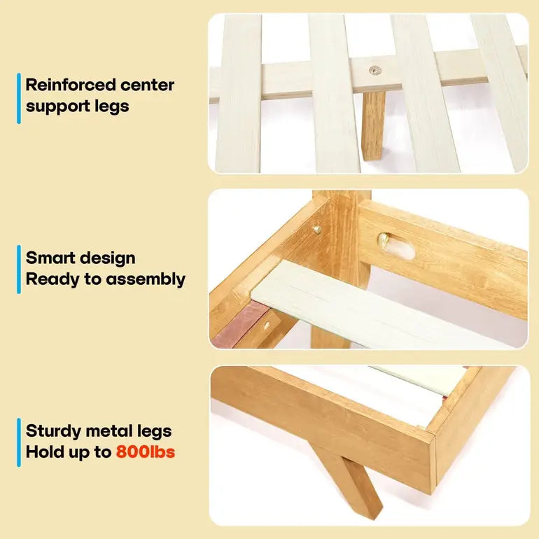 Solid Wood Platform Bed Frame with Headboard - Acacia Harmony - Megsu