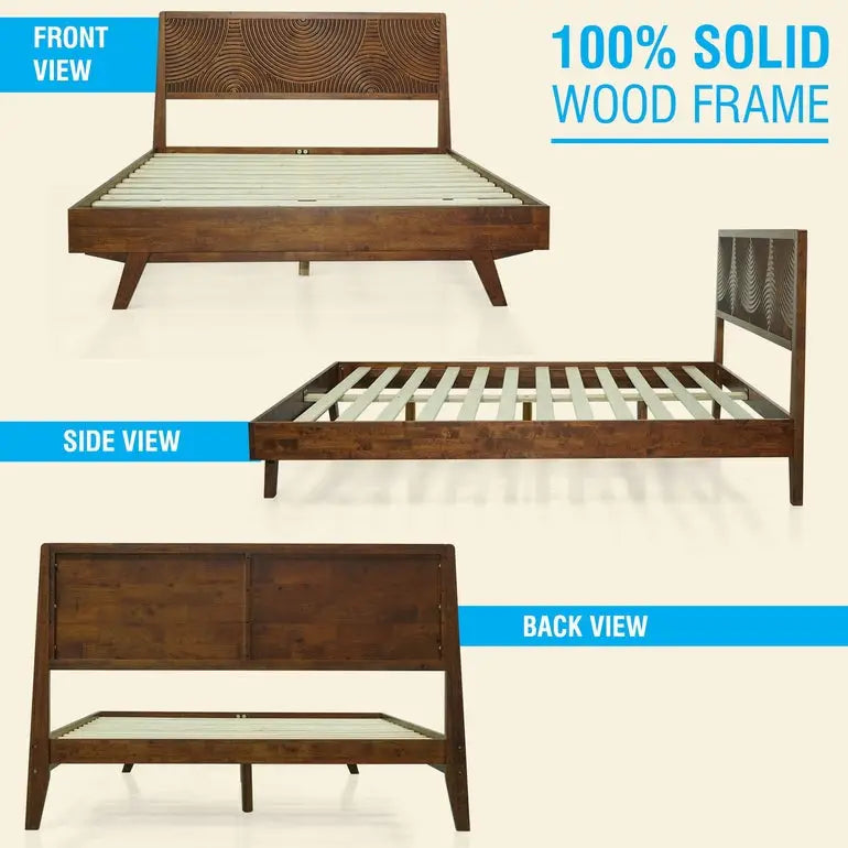 Solid Wood Platform Bed Frame with Headboard - Acacia Harmony - Megsu