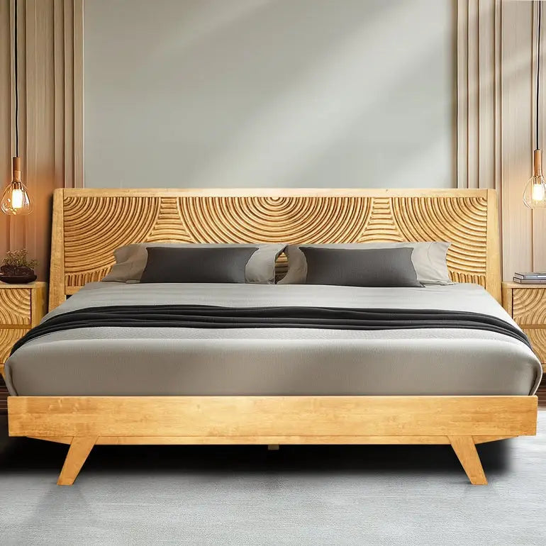 Solid Wood Platform Bed Frame with Headboard - Acacia Harmony - Megsu