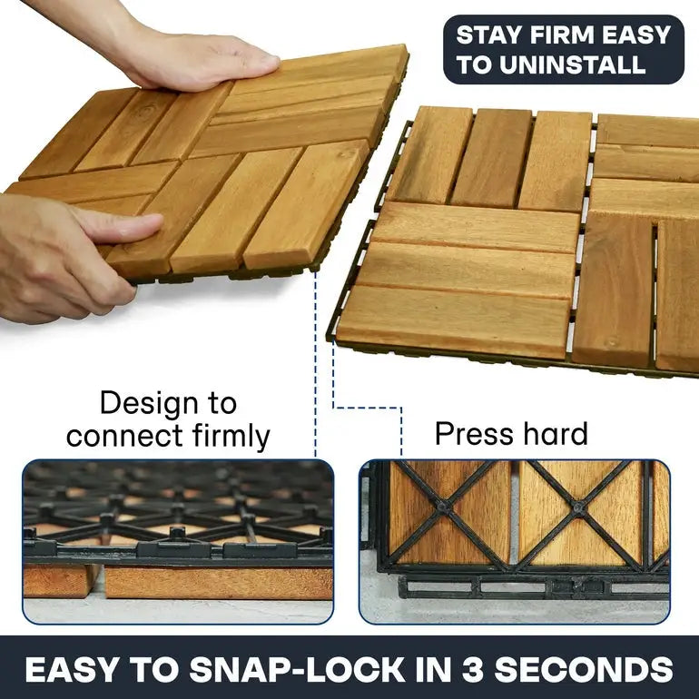 Solid Wood Premium Deck Tiles - Set of 10 - Tranquillo Garden Landscaping - Megsu