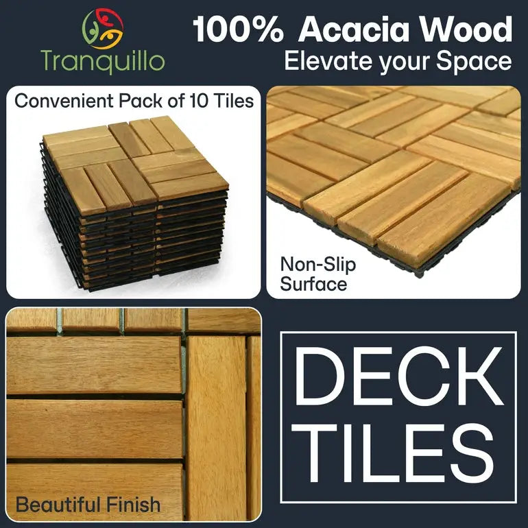 Solid Wood Premium Deck Tiles - Set of 10 - Tranquillo Garden Landscaping - Megsu