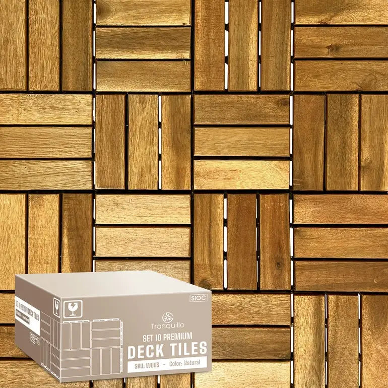 Solid Wood Premium Deck Tiles - Set of 10 - Tranquillo Garden Landscaping - Megsu