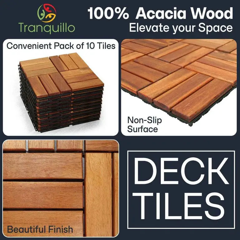Solid Wood Premium Deck Tiles - Set of 10 - Tranquillo Garden Landscaping - Megsu