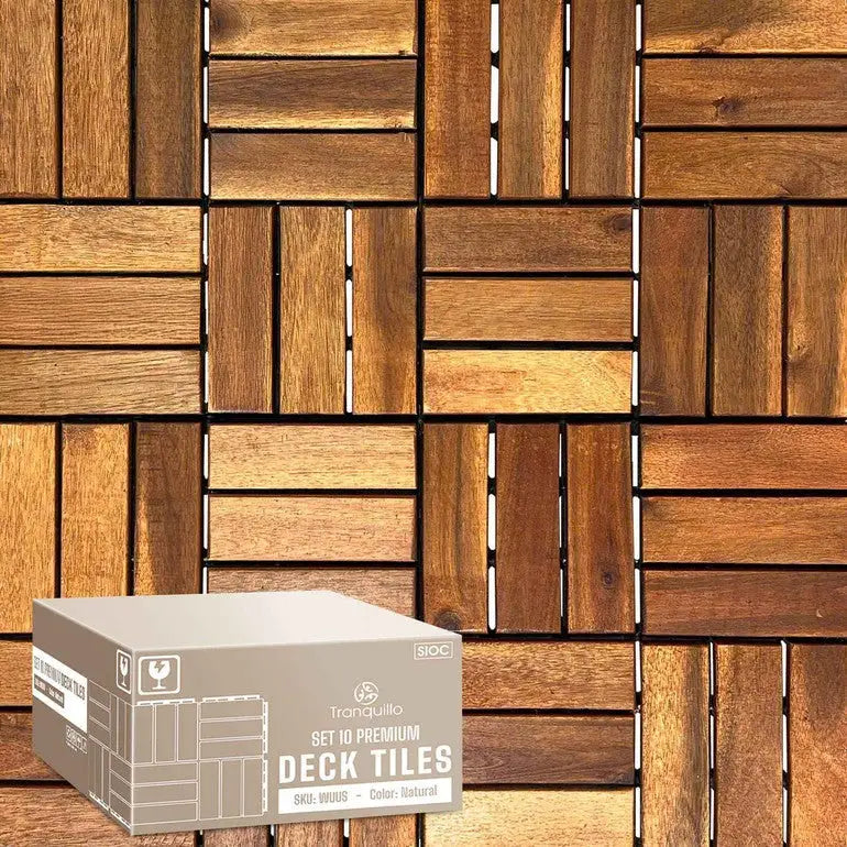 Solid Wood Premium Deck Tiles - Set of 10 - Tranquillo Garden Landscaping - Megsu