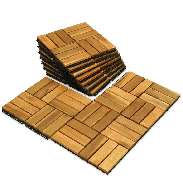Solid Wood Premium Deck Tiles - Set of 10 - Tranquillo Garden Landscaping - Golden - Megsu