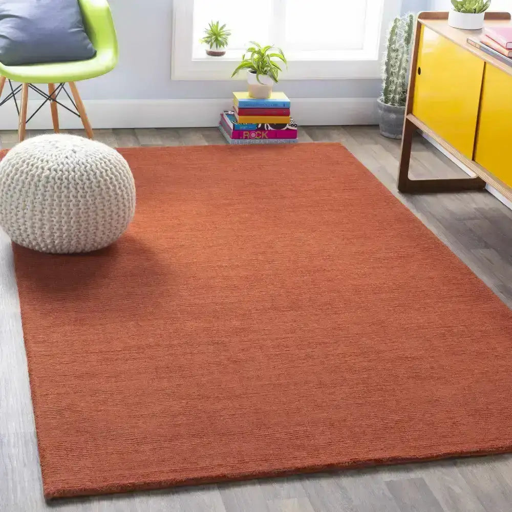 Solid Wool Dark Orange Area Rug - Boutique Rugs