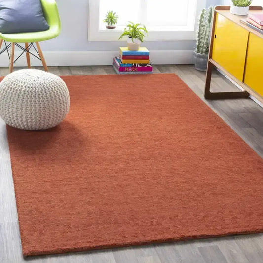 Solid Wool Dark Orange Area Rug - Boutique Rugs