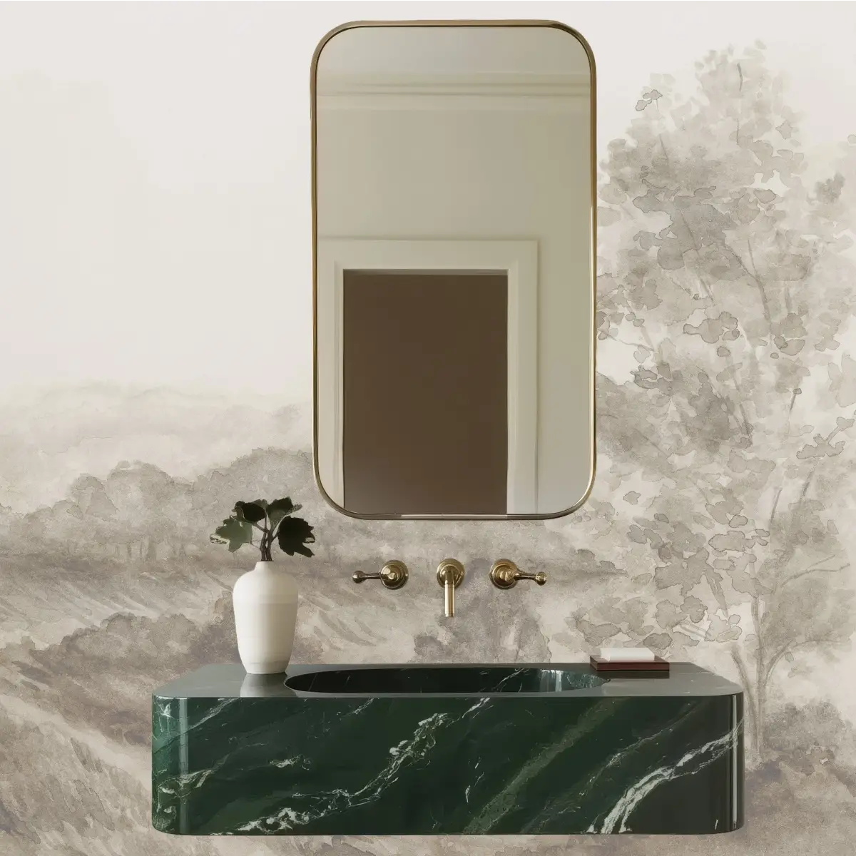 Somerset Fields Wallpaper - Gray Watercolor Trees - by Safari Natalia x Taddy Mikelaites - Loomwell Home Goods