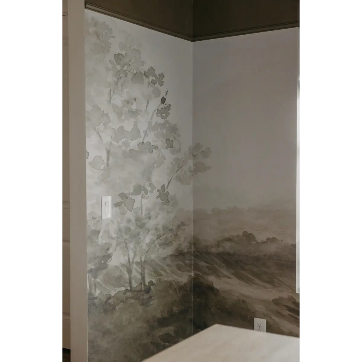 Somerset Fields Wallpaper - Gray Watercolor Trees - by Safari Natalia x Taddy Mikelaites - Loomwell Home Goods