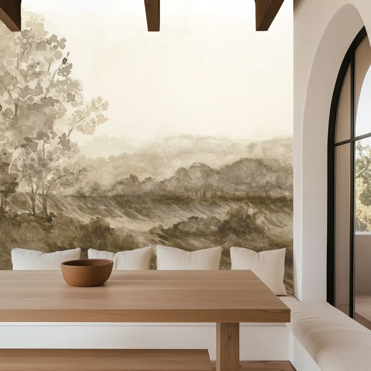 Somerset Fields Wallpaper - Gray Watercolor Trees - by Safari Natalia x Taddy Mikelaites - Loomwell Home Goods