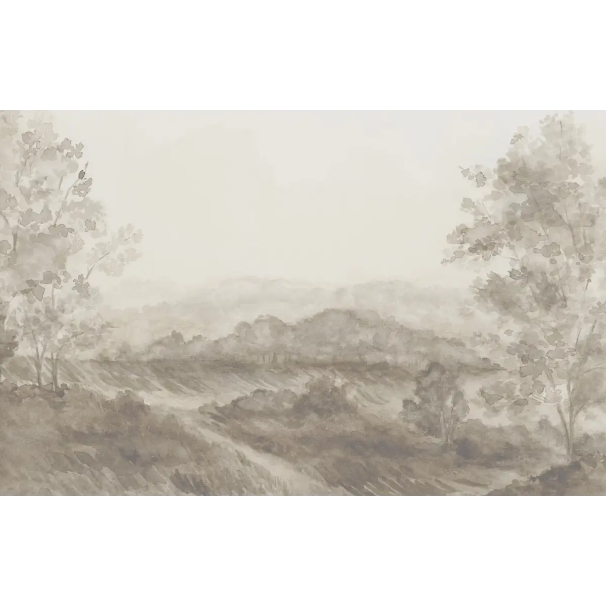 Somerset Fields Wallpaper - Gray Watercolor Trees - by Safari Natalia x Taddy Mikelaites - Sample 1 foot by 1 foot
