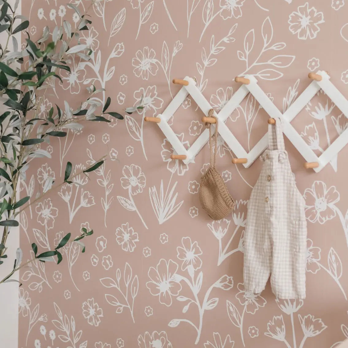 Sophia Wallpaper - Pink Floral Line Drawings - by Pace Made - Loomwell Home Goods