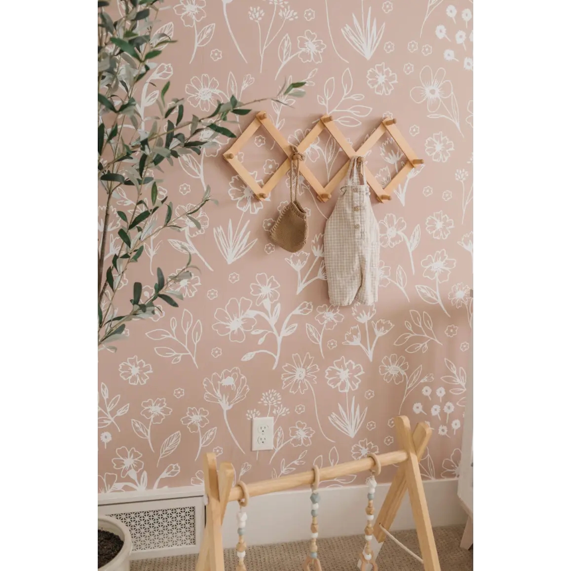 Sophia Wallpaper - Pink Floral Line Drawings - by Pace Made - Loomwell Home Goods