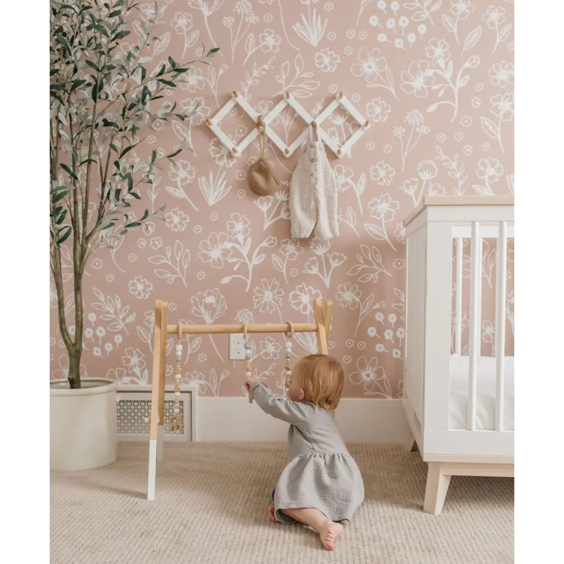 Sophia Wallpaper - Pink Floral Line Drawings - by Pace Made - Loomwell Home Goods