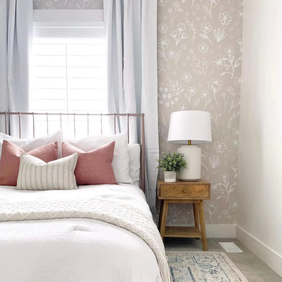 Sophia Wallpaper - Pink Floral Line Drawings - by Pace Made - Loomwell Home Goods