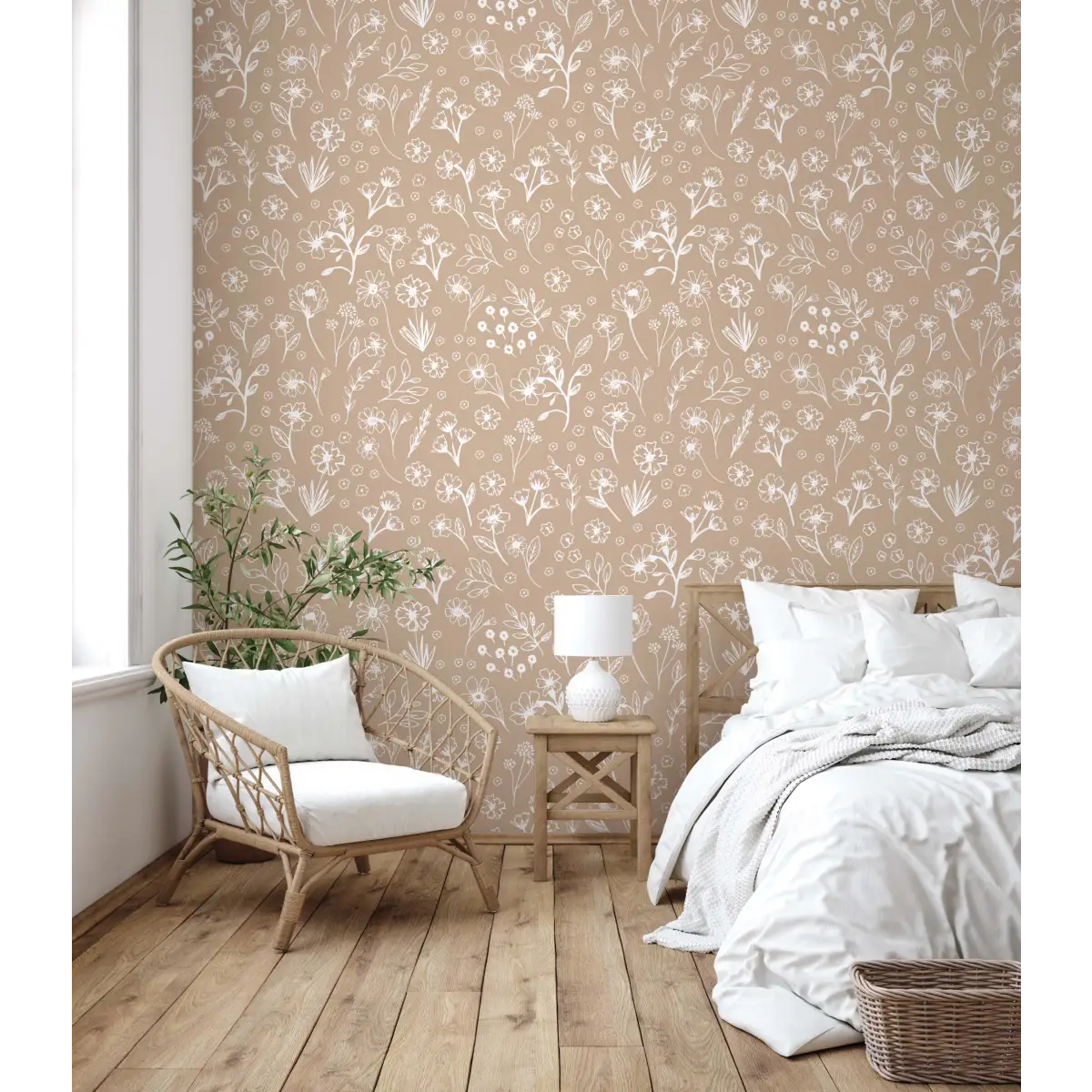 Sophia Wallpaper - Pink Floral Line Drawings - by Pace Made - Loomwell Home Goods