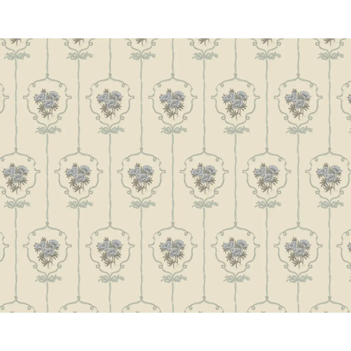 Southerly Wallpaper - Framed Bouquets - by Grateful Artsy Soul - Sample 1 foot by 1 foot / Cream and Blue - Loomwell