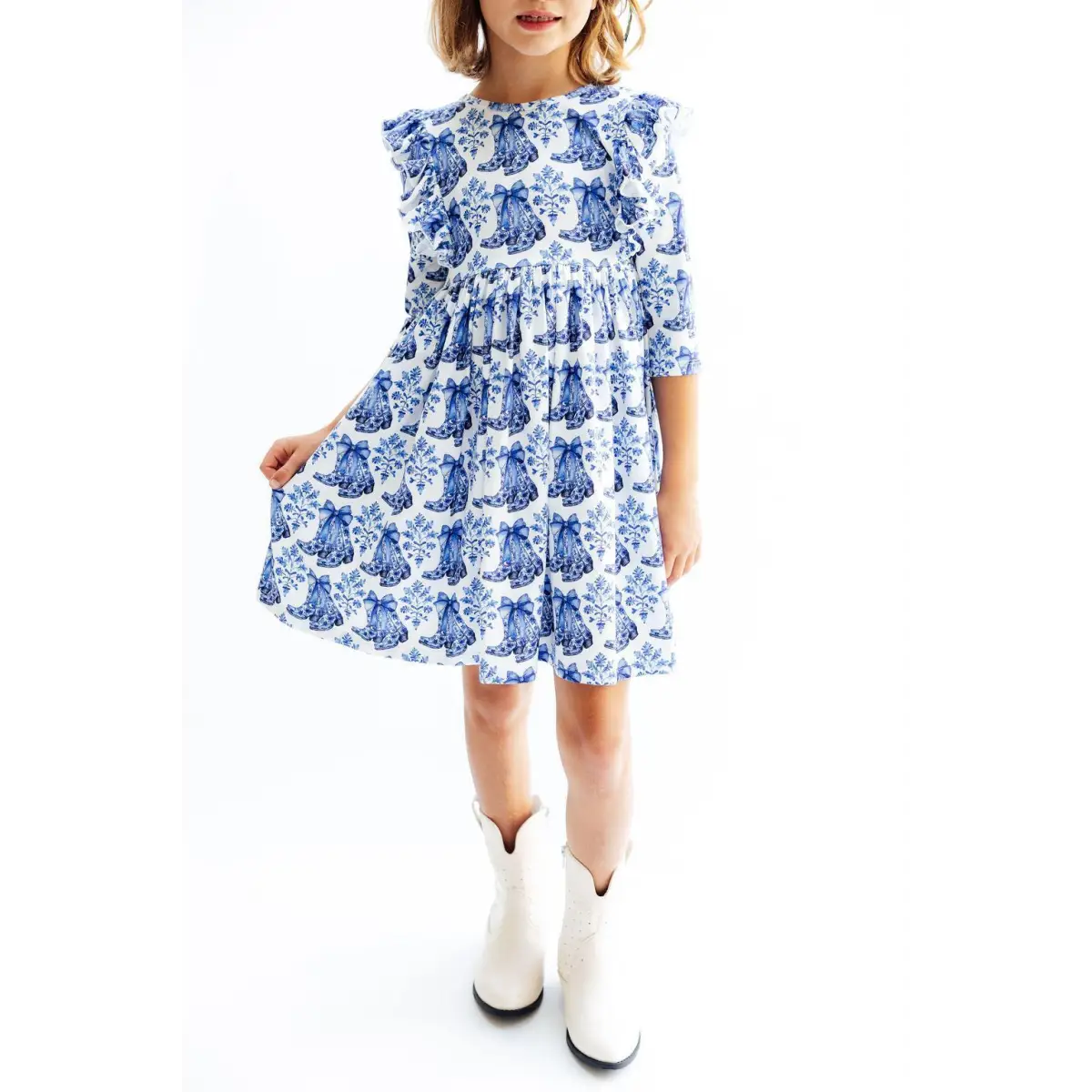 Southern Belle 3/4 Sleeve Ruffle Twirl Dress - Mila & Rose ®
